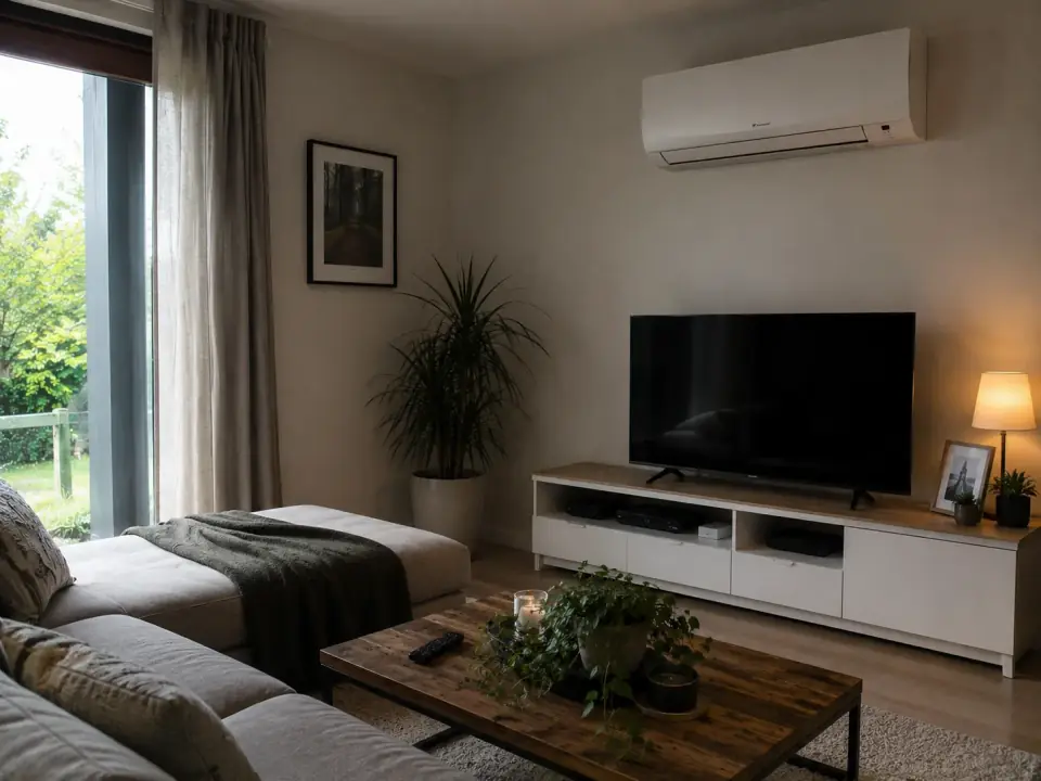 Innengerät einer Split-Klimaanlage in einem Wohnraum eines Einfamilienhauses
